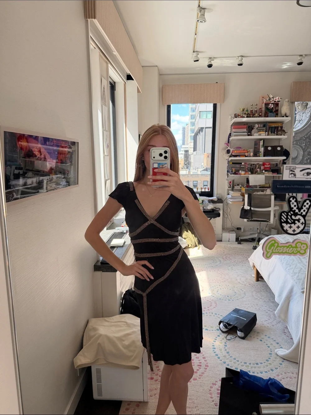 Dolce & Gabbana Chocolate Brown Midi Dress with Metallic Trim - Picture 1 of 3